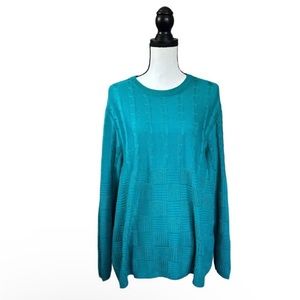 SALE VTG Rochelle California Teal Multi Pattern Knit Sweater 90s Grannycore XL